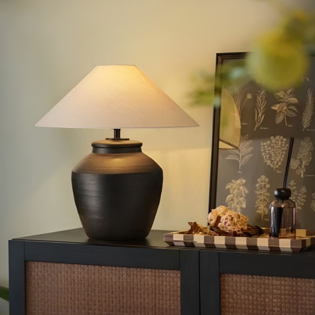 Baiyeco (Classic Collection) Table Light - Universal Plug Ceramic Iron Hybrid Design Linen Shade