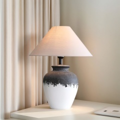 Baiyeco (Artisan Series) Table Lamp - Ceramic Base Iron Accent Fabric Shade Universal Plug for Bulb