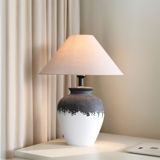Baiyeco (Artisan Series) Table Lamp - Ceramic Base Iron Accent Fabric Shade Universal Plug for Bulb