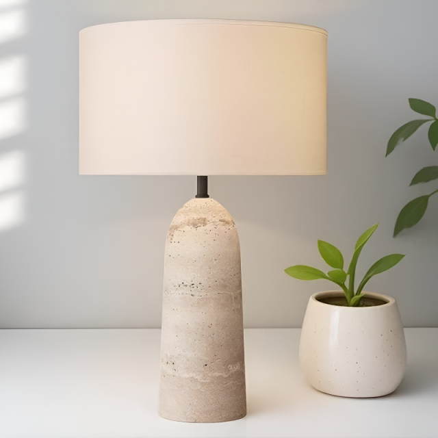 Lampe de chevet minimaliste Baiyeco - Lampe à ampoule enfichable avec base lestée en marbre, abat-jour en lin, utilisation mondiale