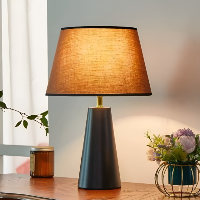 Baiyeco (Metro Series) Table Lamp - Industrial Iron Frame Fabric Shade Bulb Compatible Universal Plug
