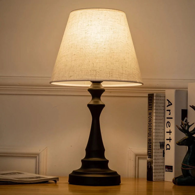 Baiyeco (Urban Loft) Desk Lamp - Plug-in Light with Iron Base Cloth Lampshade Worldwide Voltage Adapter