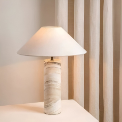 Baiyeco (Luxury Series) Table Lamp - Marble Base Fabric Shade Bulb Light Universal Plug
