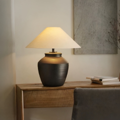 Baiyeco (Classic Collection) Table Light - Universal Plug Ceramic Iron Hybrid Design Linen Shade