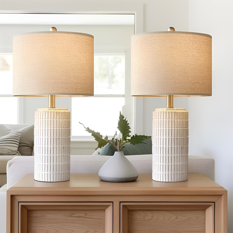 Baiyeco Vintage Bedside Light - Plug-in Bulb Lamp Ceramic Body Iron Neck Fabric Diffuser Global Use