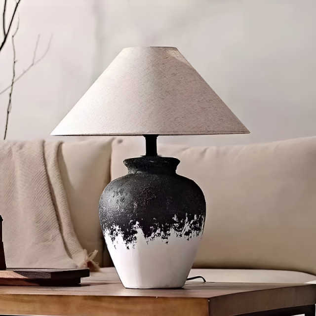 Baiyeco (Artisan Series) Table Lamp - Ceramic Base Iron Accent Fabric Shade Universal Plug for Bulb
