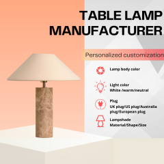 Baiyeco (Luxury Series) Table Lamp - Marble Base Fabric Shade Bulb Light Universal Plug