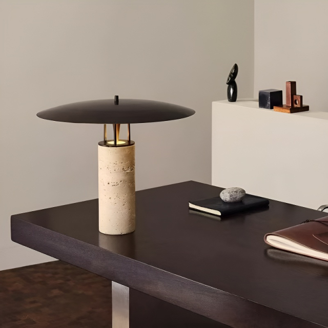 Baiyeco (Marble Collection) Table Light - Universal Plug Stone and Fabric Design Bulb Compatible