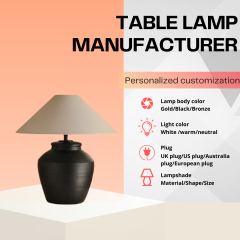 Baiyeco (Classic Collection) Table Light - Universal Plug Ceramic Iron Hybrid Design Linen Shade