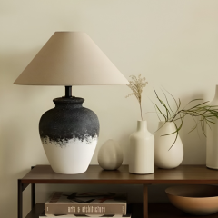 Baiyeco (Artisan Series) Table Lamp - Ceramic Base Iron Accent Fabric Shade Universal Plug for Bulb