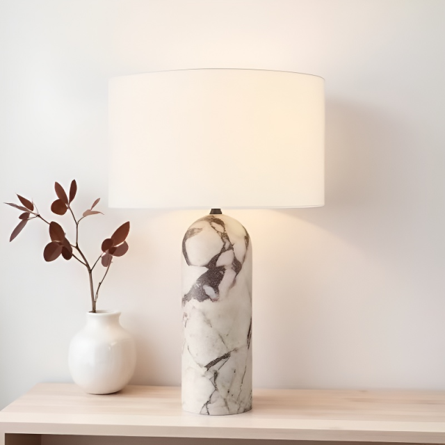 Lampe de chevet minimaliste Baiyeco - Lampe à ampoule enfichable avec base lestée en marbre, abat-jour en lin, utilisation mondiale