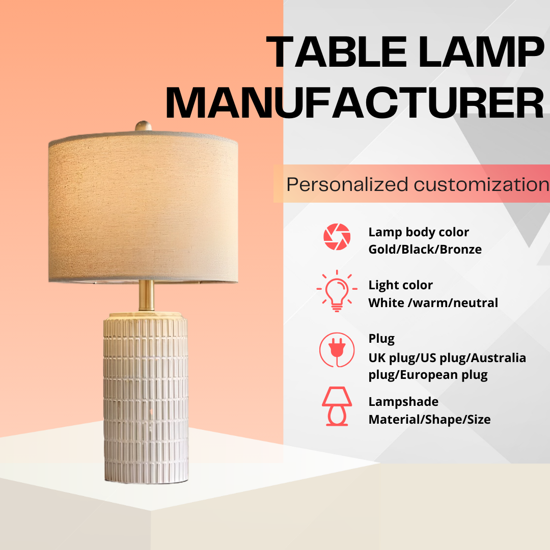 Baiyeco Vintage Bedside Light - Plug-in Bulb Lamp Ceramic Body Iron Neck Fabric Diffuser Global Use