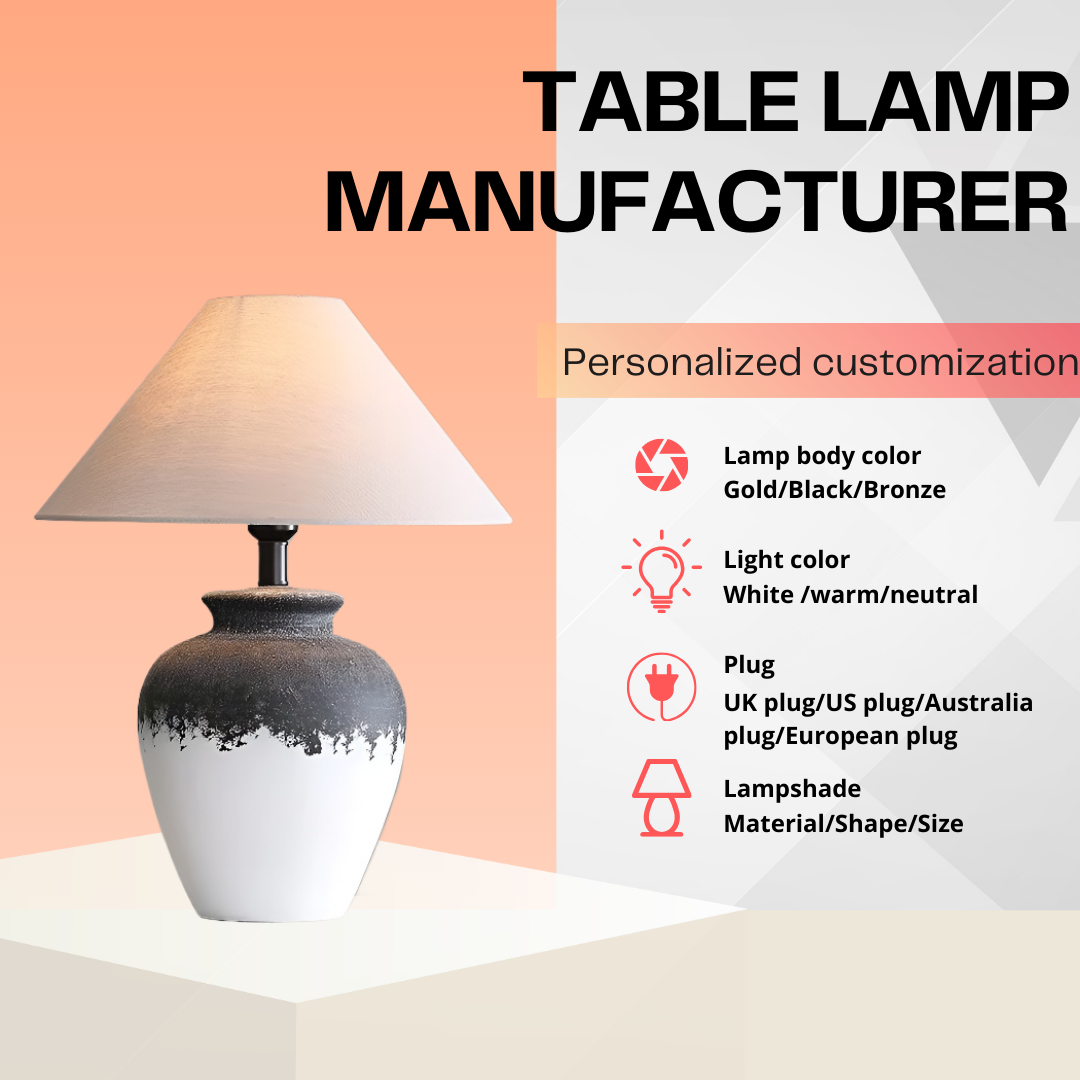 Baiyeco (Artisan Series) Table Lamp - Ceramic Base Iron Accent Fabric Shade Universal Plug for Bulb