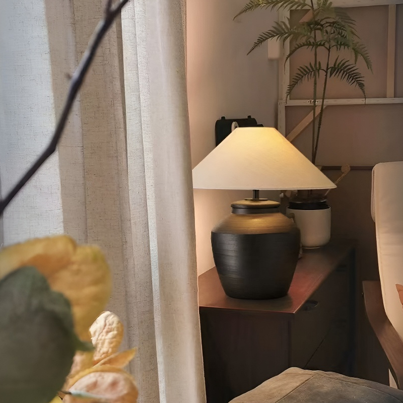 Baiyeco (Classic Collection) Table Light - Universal Plug Ceramic Iron Hybrid Design Linen Shade