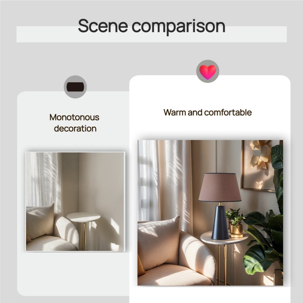 Baiyeco (Metro Series) Table Lamp - Industrial Iron Frame Fabric Shade Bulb Compatible Universal Plug