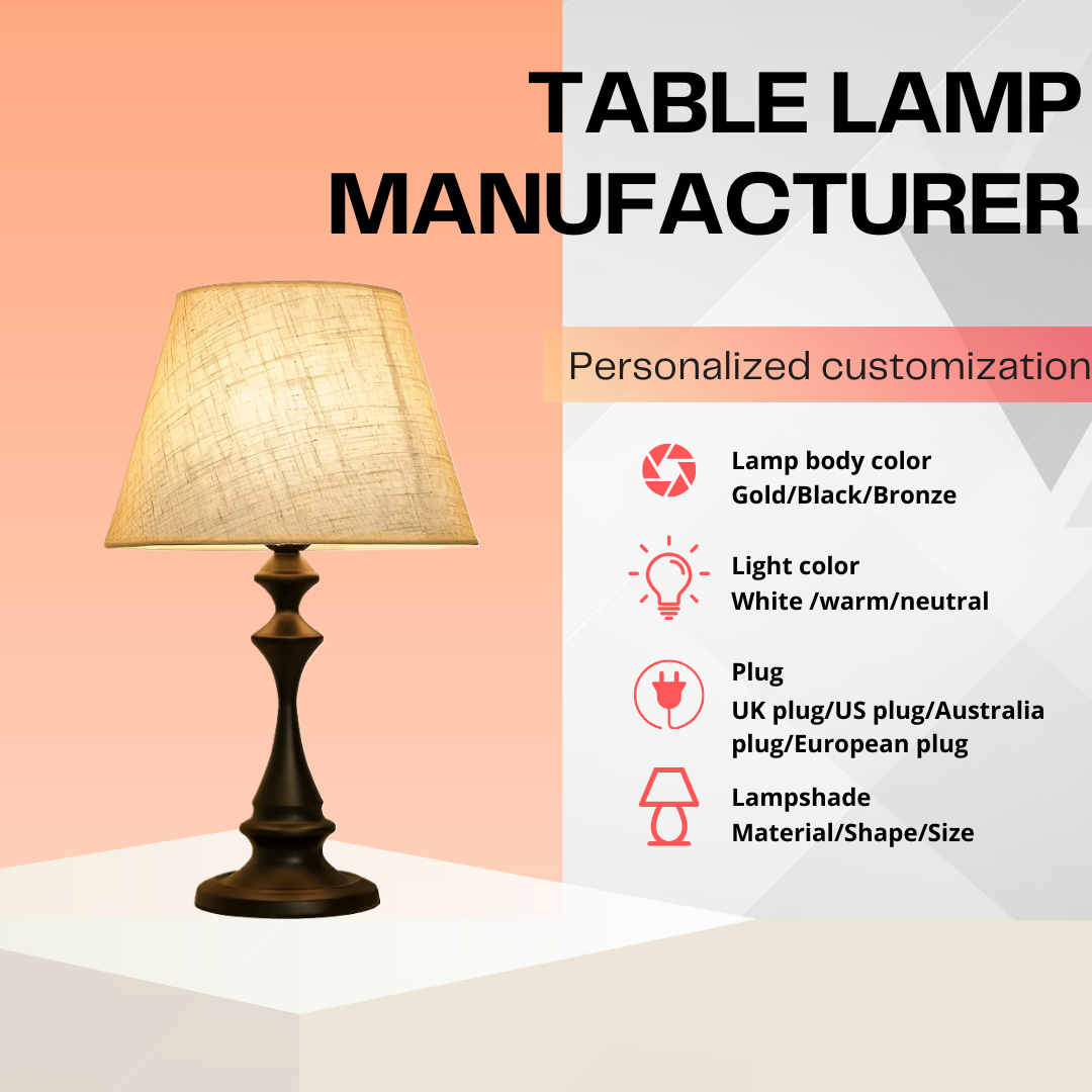 Baiyeco (Urban Loft) Desk Lamp - Plug-in Light with Iron Base Cloth Lampshade Worldwide Voltage Adapter