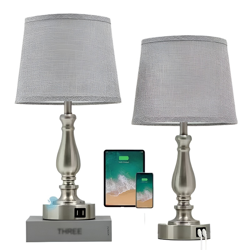 Baiyeco (Modern Series) Table Lamp - Touch Control Iron Desk Light with USB-C Charging Port & Fabric Shade Universal Plug