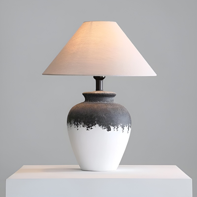 Baiyeco (Artisan Series) Table Lamp - Ceramic Base Iron Accent Fabric Shade Universal Plug for Bulb