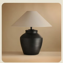 Baiyeco (Classic Collection) Table Light - Universal Plug Ceramic Iron Hybrid Design Linen Shade