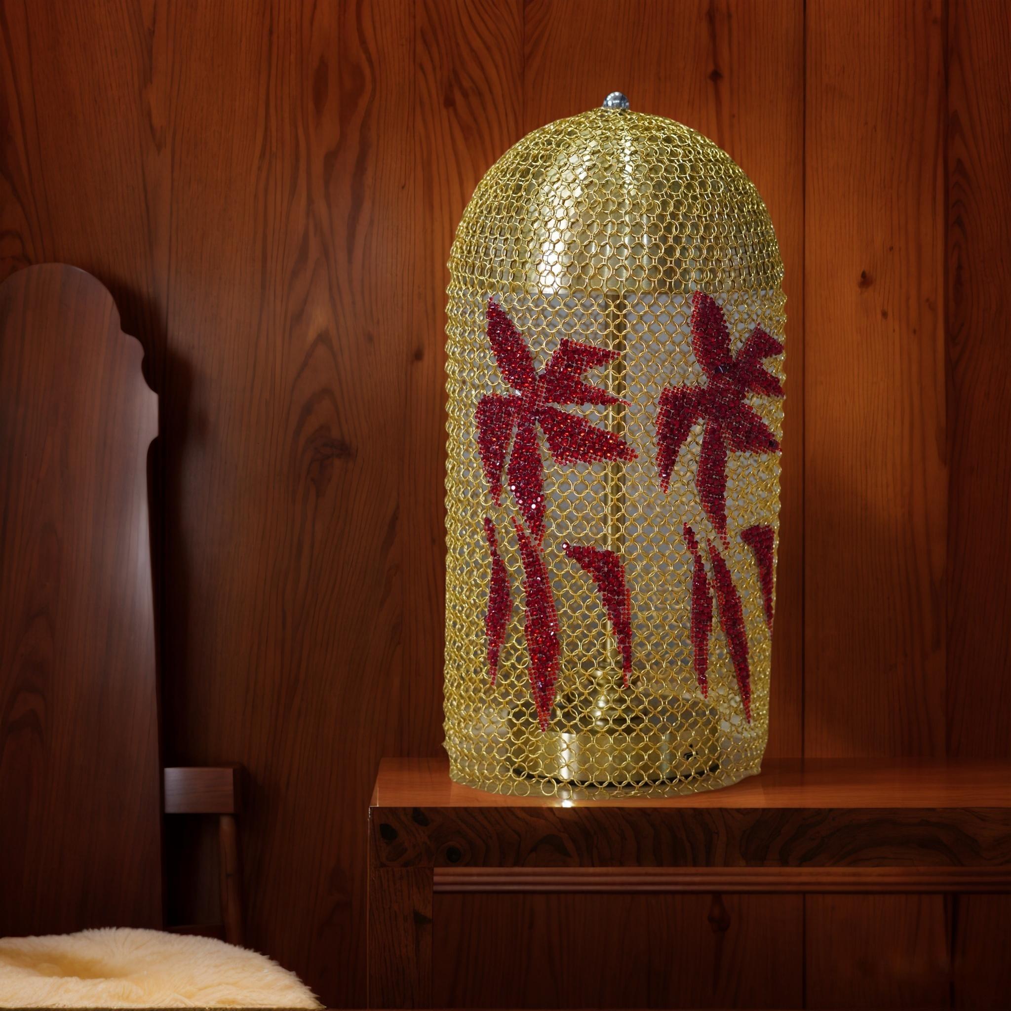 Baiyeco (Artisan Collection) Table Lamp - Handcrafted Stainless Steel Mesh with Diamond Inlays Fabric Shade SMD LED USB-C Rechargeable