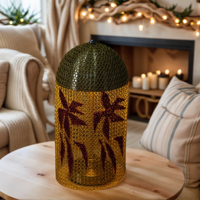 Baiyeco (Artisan Collection) Table Lamp - Handcrafted Stainless Steel Mesh with Diamond Inlays Fabric Shade SMD LED USB-C Rechargeable