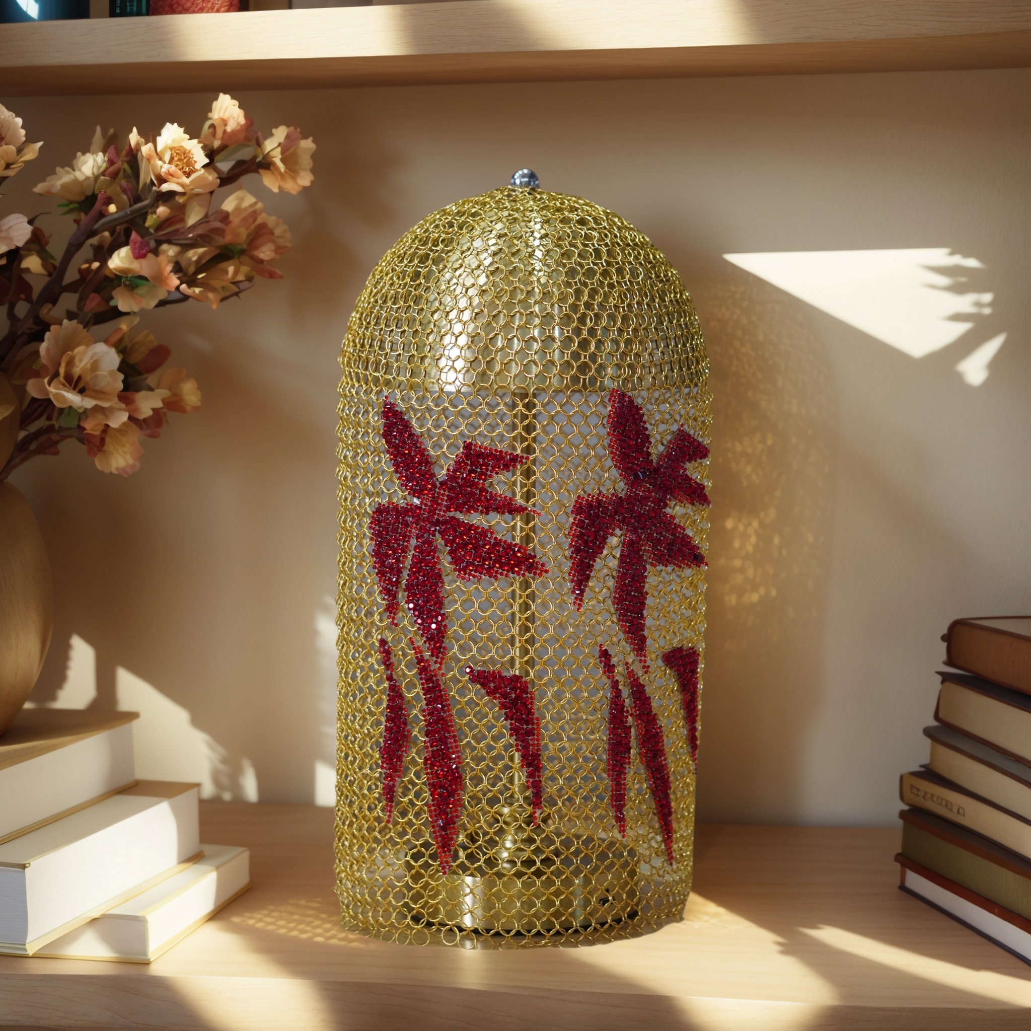 Baiyeco (Artisan Collection) Table Lamp - Handcrafted Stainless Steel Mesh with Diamond Inlays Fabric Shade SMD LED USB-C Rechargeable