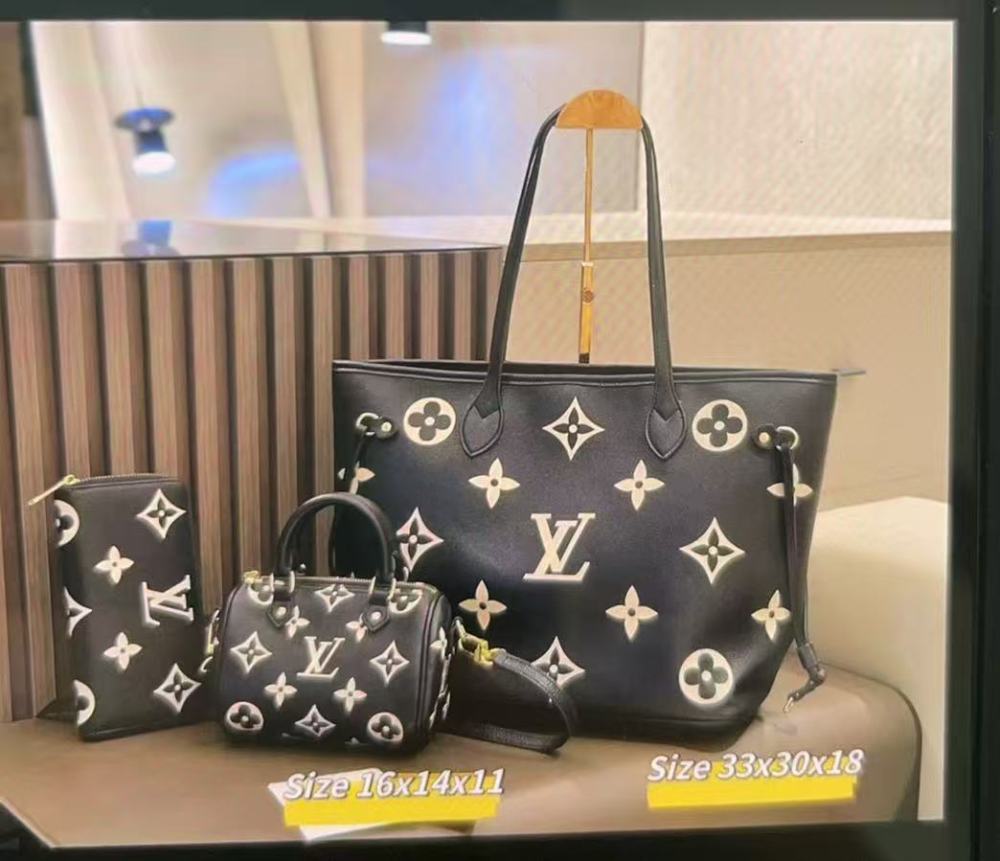 LV black neverfull bag set