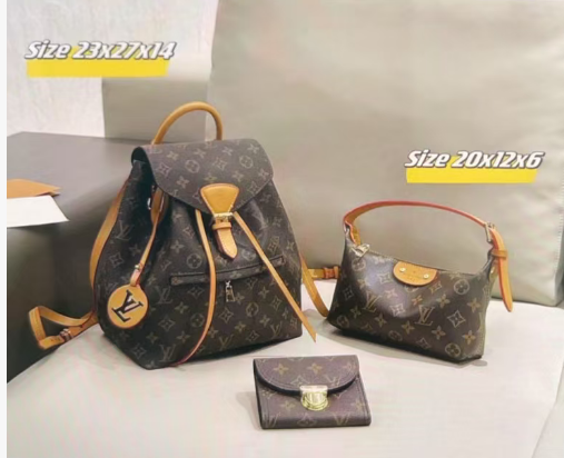 LV brown backpack bag set