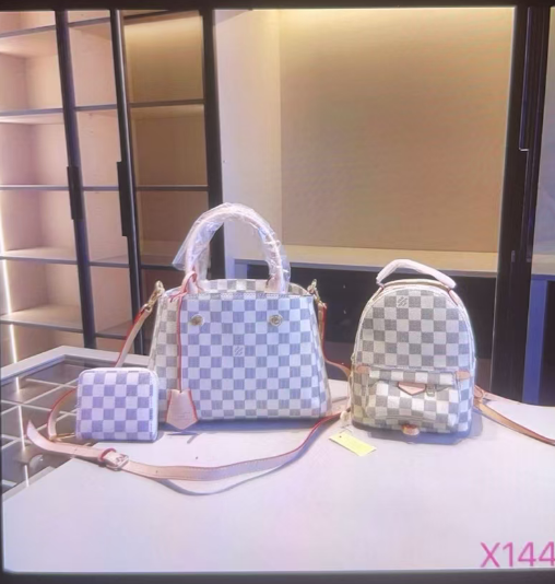 LV white checker bag set