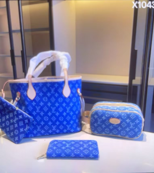 LV blue neverfull bag set