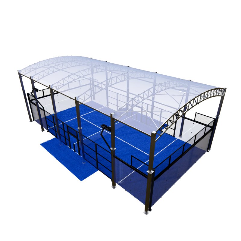 Padel tennis court with rain roof and blue playing surface