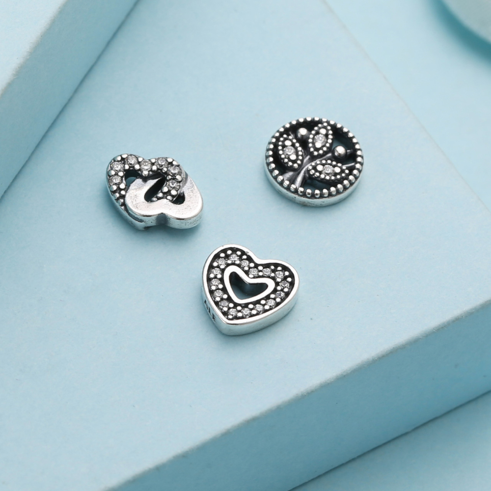pandora s.silver love & family petite floating locket charms set