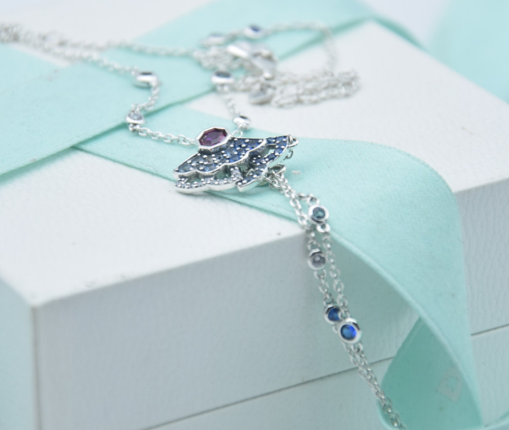pandora dazzling lucky blue/pink fans y necklace