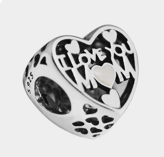 S925 Silver I Love You heart mum love mothers day Pendant Charm