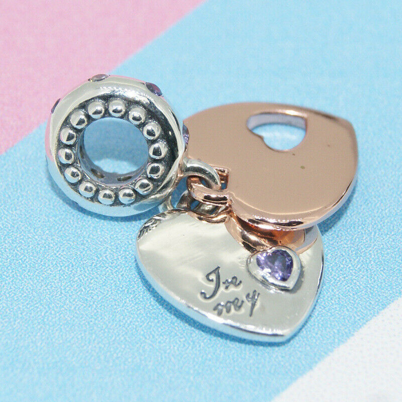 silver cz pandora rose part of my heart charm