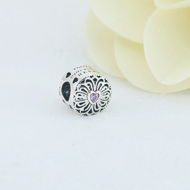 Pink heart CZ Love and Friendship Charm for Best Friends 925 Sterling Silver
