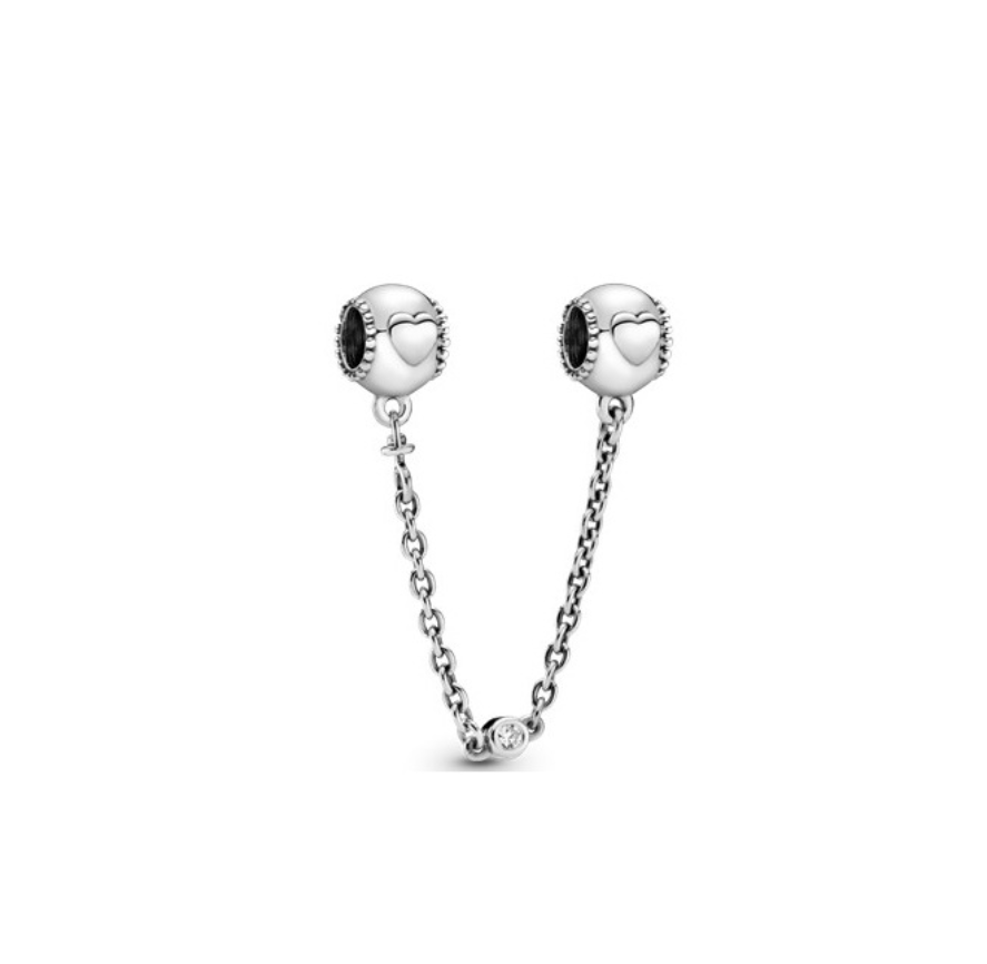 pandora silver ale 925 embossed hearts safety chain charm