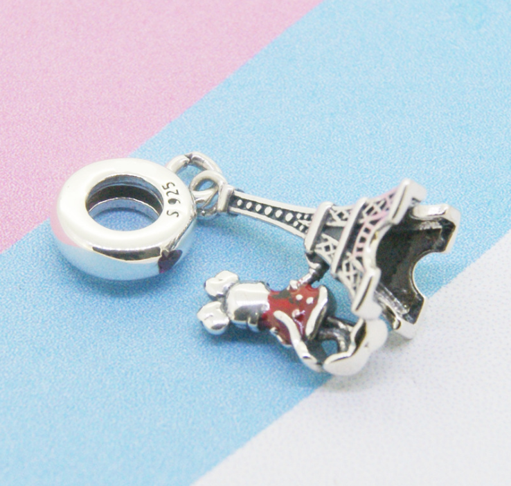 Pandora Solid Silver Minnie Mouse Eiffel Tower Pendant Charm