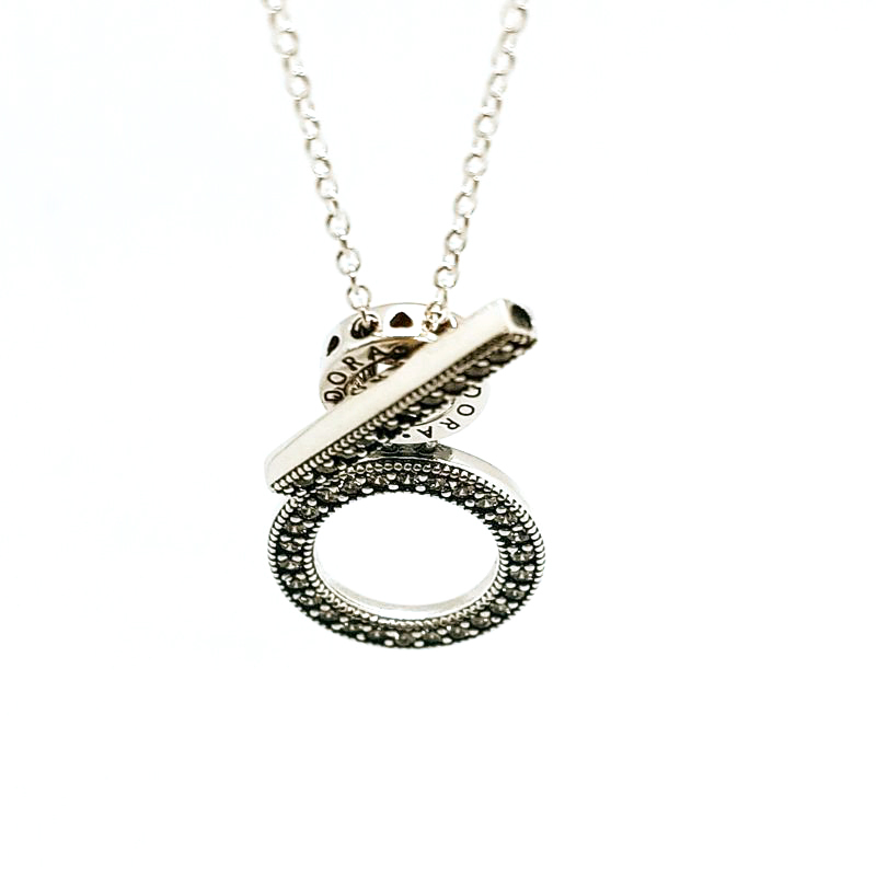 pandora double hoop t-bar necklace s925
