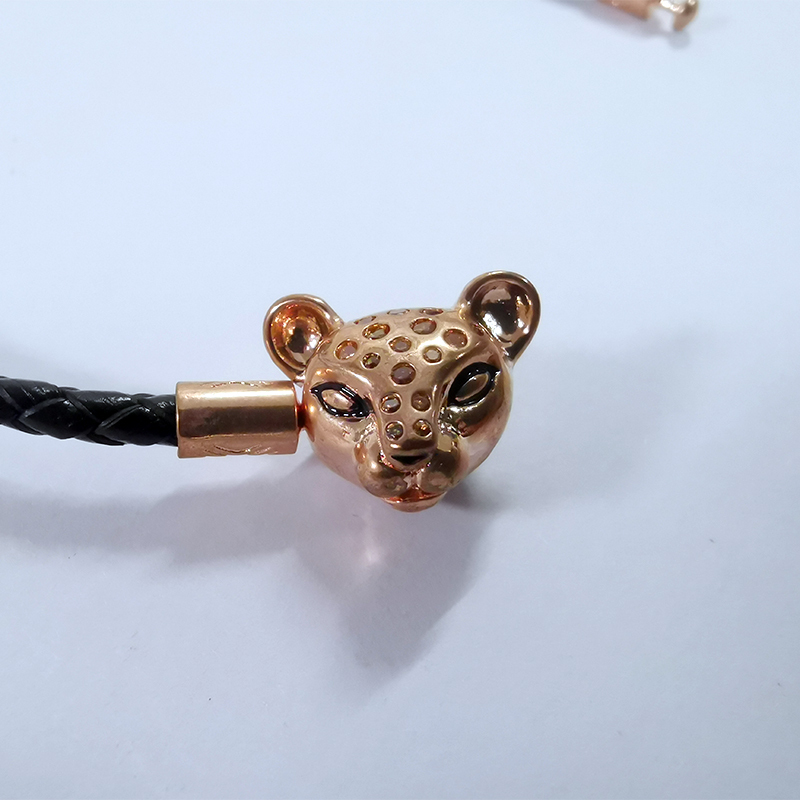 Pandora Sparkling Lion Princess Woven Black Leather Bracelet S925 ALE