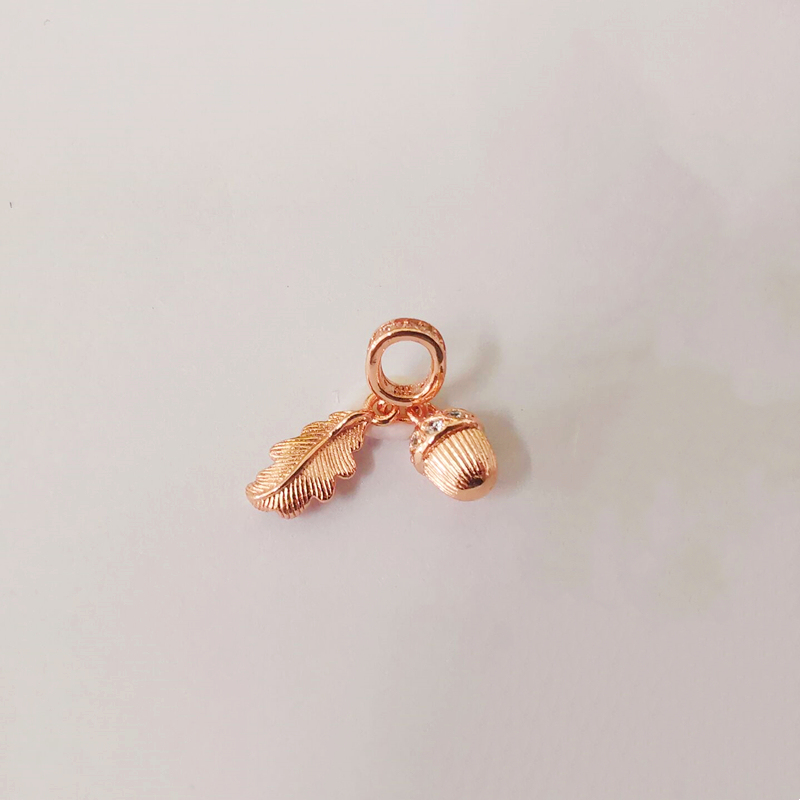pandora rose acorn & leaf dangle charm s925 ale