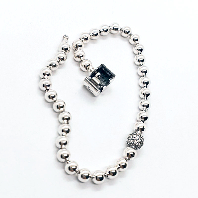 pandora sterling silver beads & pave bracelet s925 ale with pouch