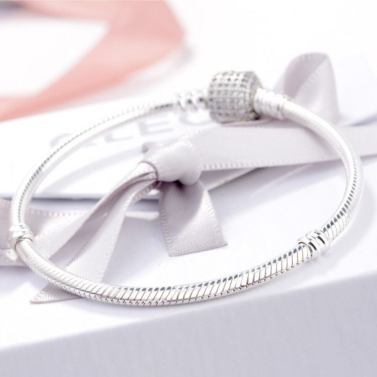 Pandora Silver Jewelry Chain Bracelet Heart Clasp Charm Snake Fashion
