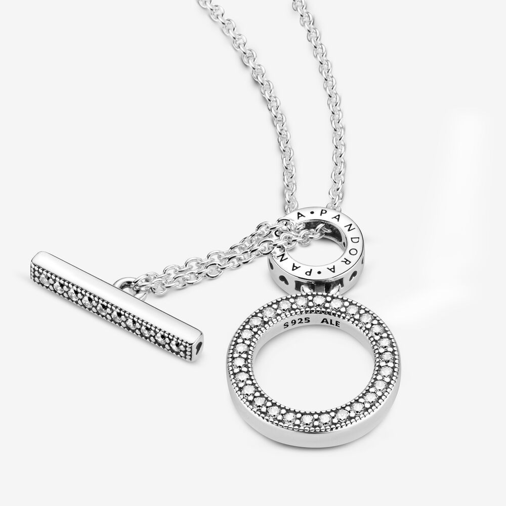 pandora double hoop t-bar necklace s925