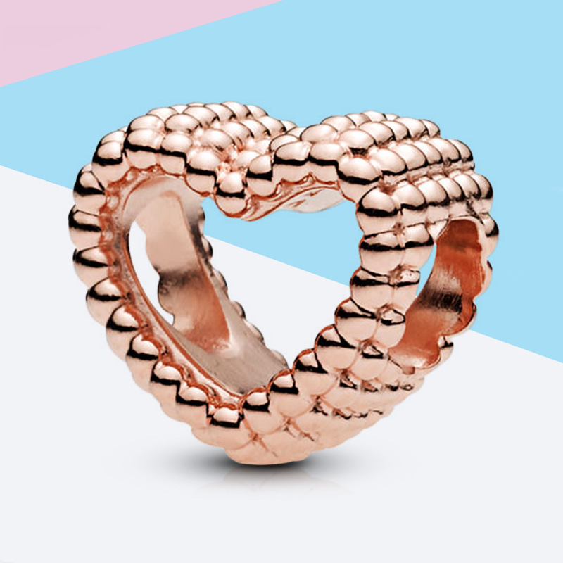 pandora rose gold beaded open heart charm