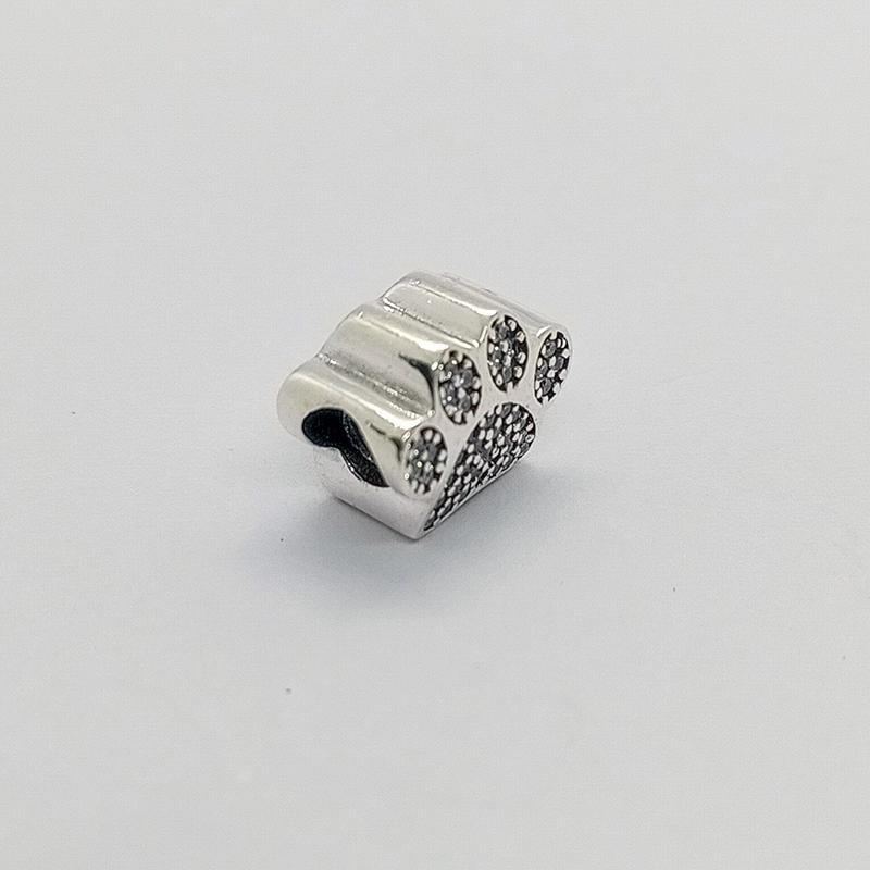 925 Silver Sterling Crystal Pave Paw Charm Pet Dog animal