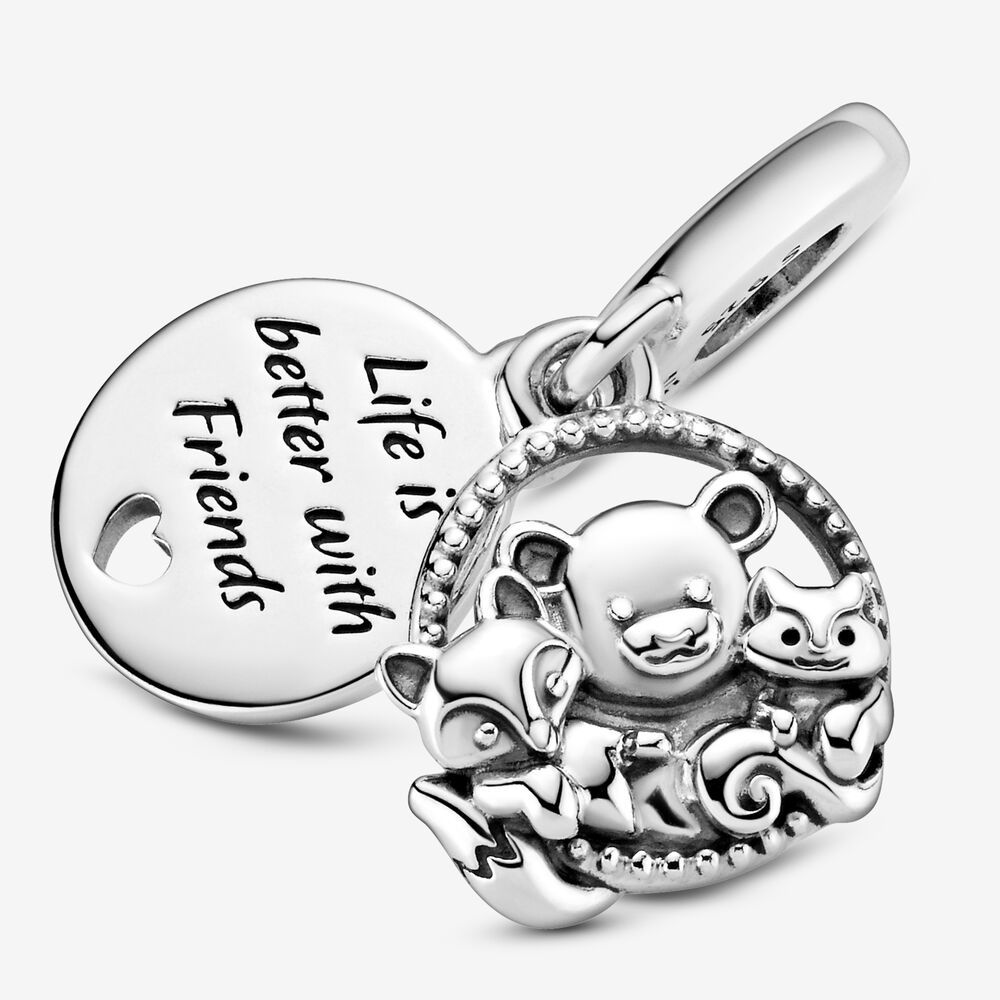 silver pandora bear, fox & squirrel dangle charm