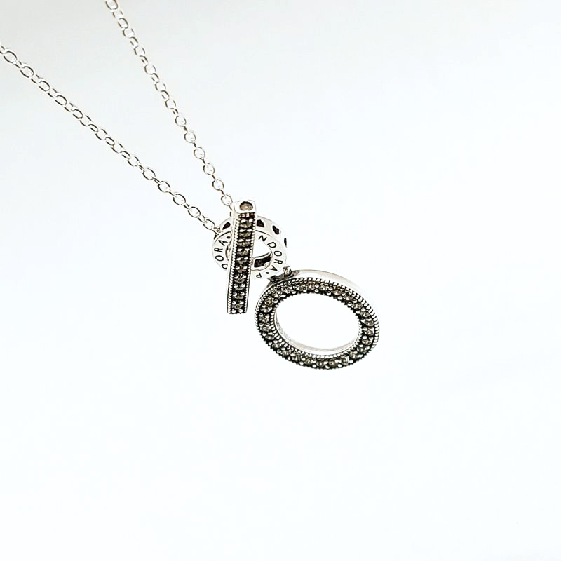 pandora double hoop t-bar necklace s925