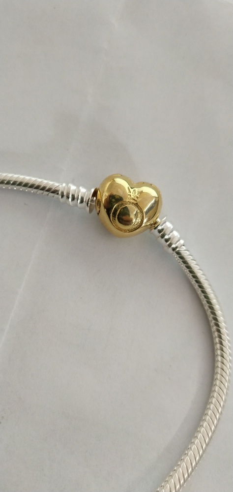 ​​silver gold pandora shine two tone love heart clasp bracelet
