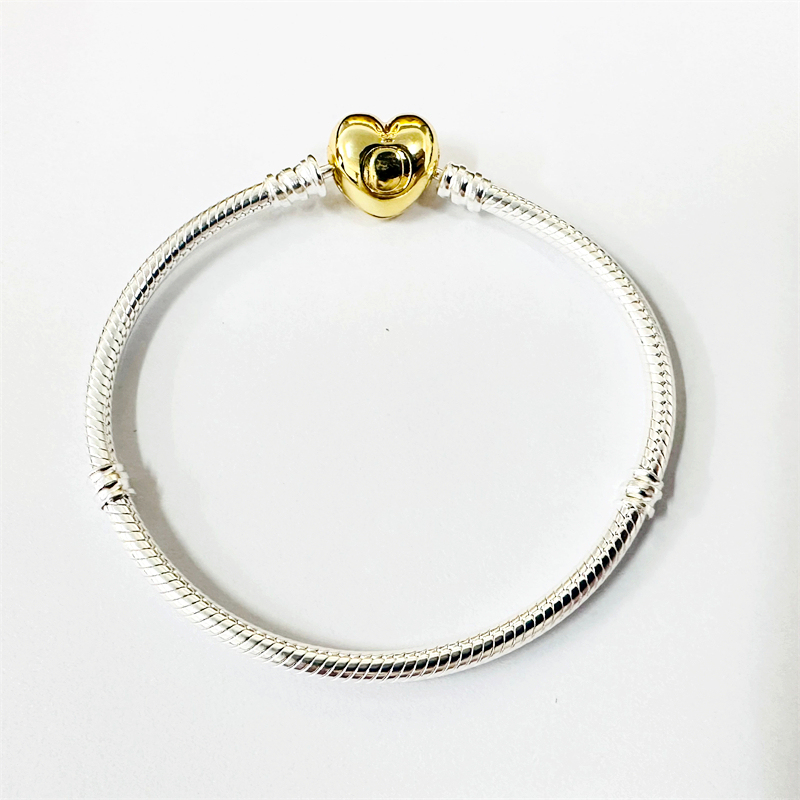 ​​silver gold pandora shine two tone love heart clasp bracelet